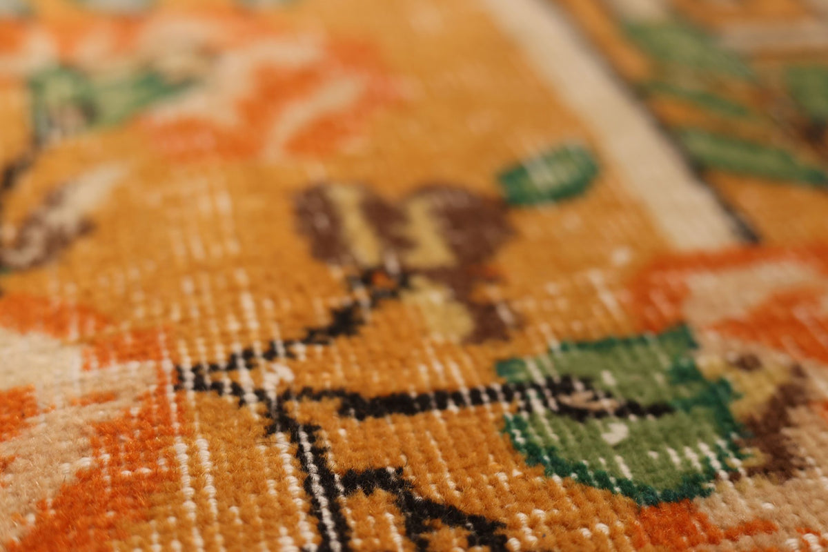 Vintage Isparta Turkish Area Rug 7x10 ft — Orange & Beige Floral
