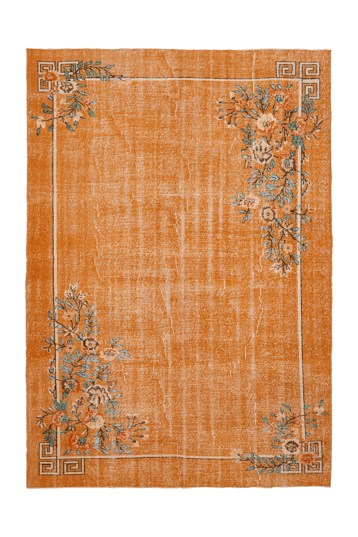 Vintage Isparta Turkish Area Rug 7x10 ft — Orange & Beige Floral