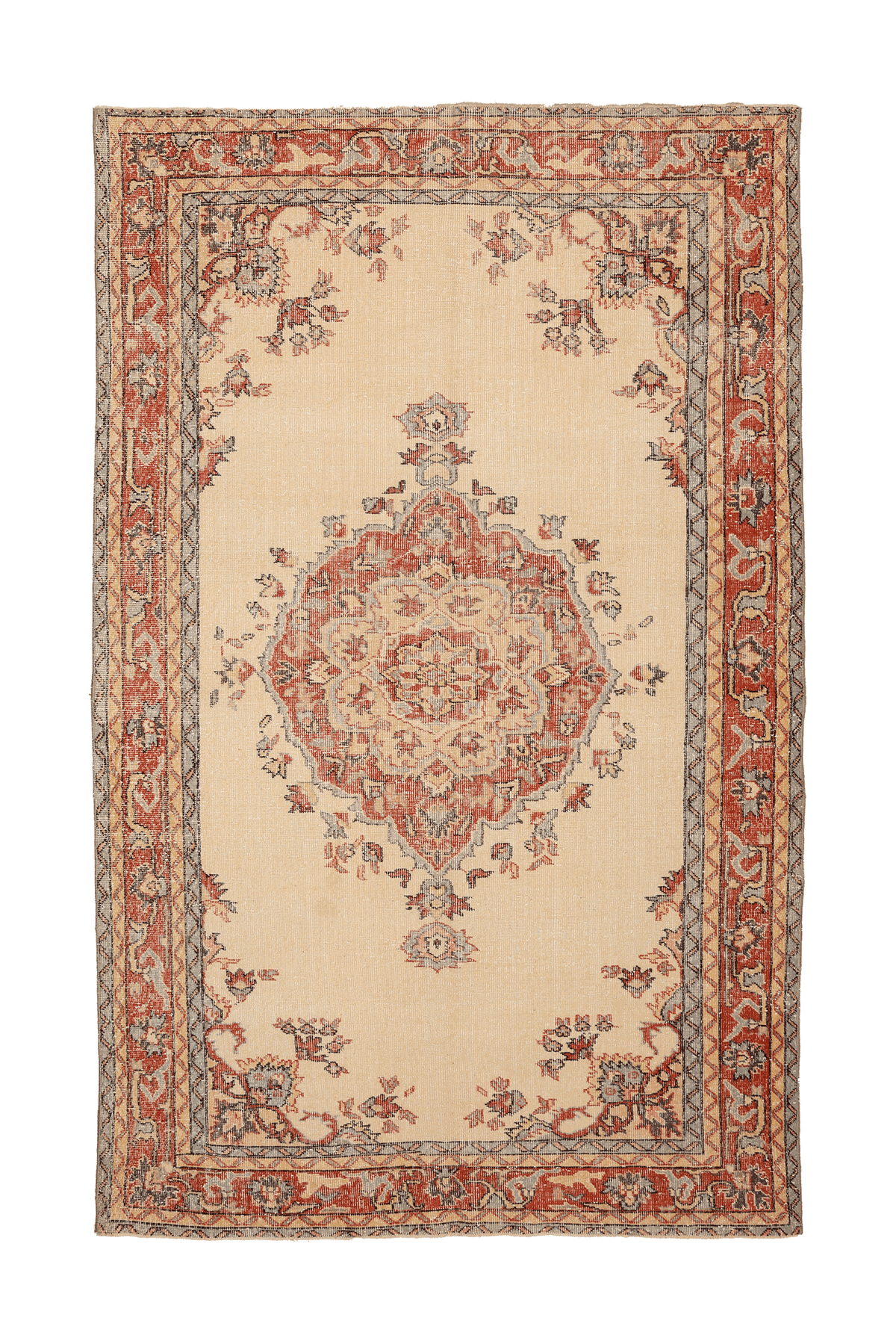 Vintage Isparta Turkish Area Rug 6x10 ft — Beige & Red Floral