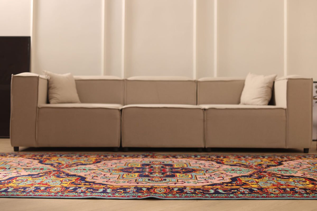 Vintage Konya Turkish Area Rug 6x11 ft — Pink & Blue Floral