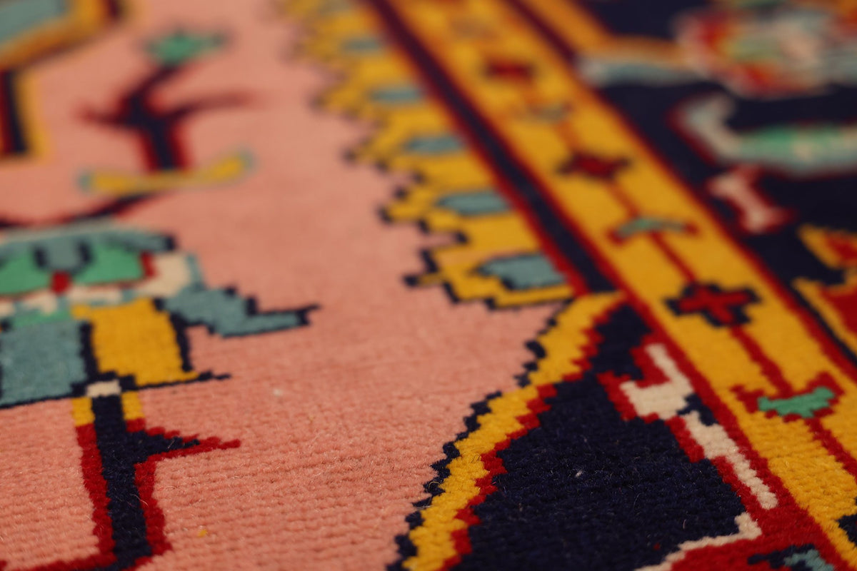 Vintage Konya Turkish Area Rug 6x11 ft — Pink & Blue Floral