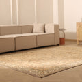 Vintage Isparta Turkish Area Rug 7x9 ft — Beige & Brown Floral