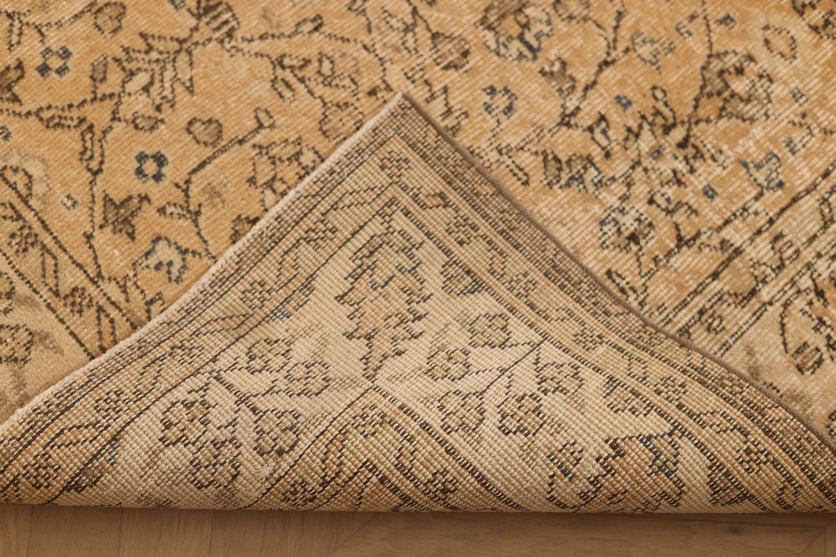 Vintage Isparta Turkish Area Rug 7x9 ft — Beige & Brown Floral
