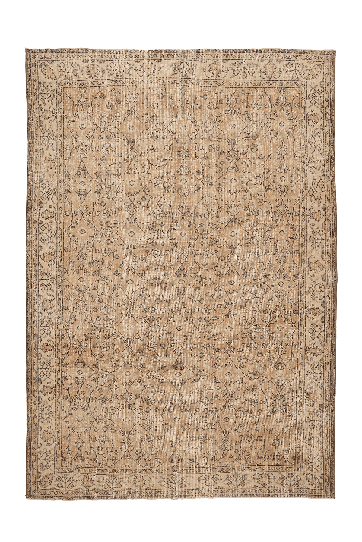 Vintage Isparta Turkish Area Rug 7x9 ft — Beige & Brown Floral