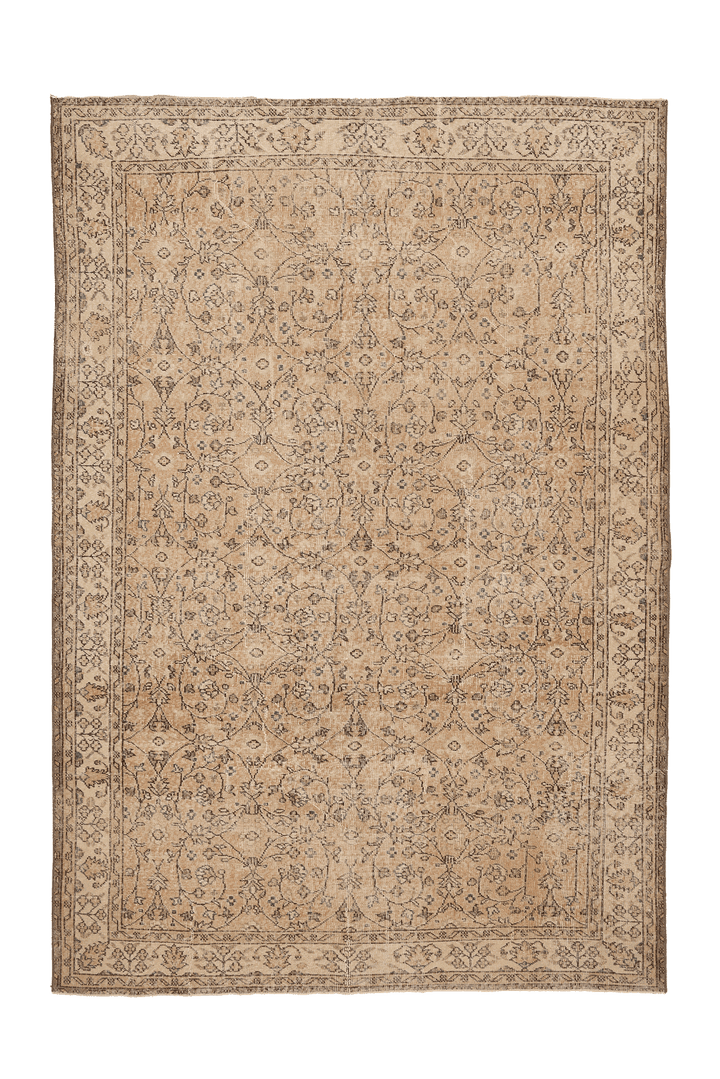 Vintage Isparta Turkish Area Rug 7x9 ft — Beige & Brown Floral