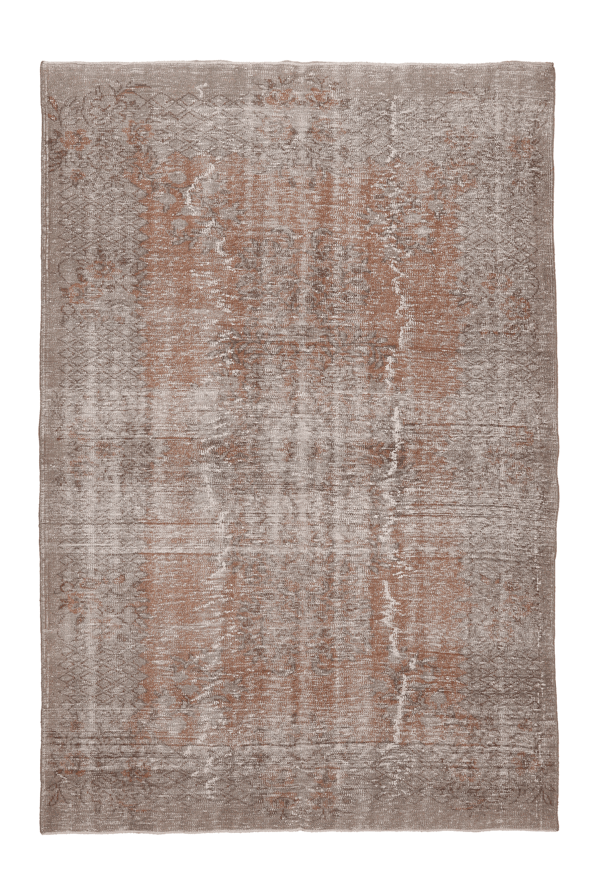 Vintage Isparta Turkish Area Rug 6x9 ft — Brown & Gray Floral