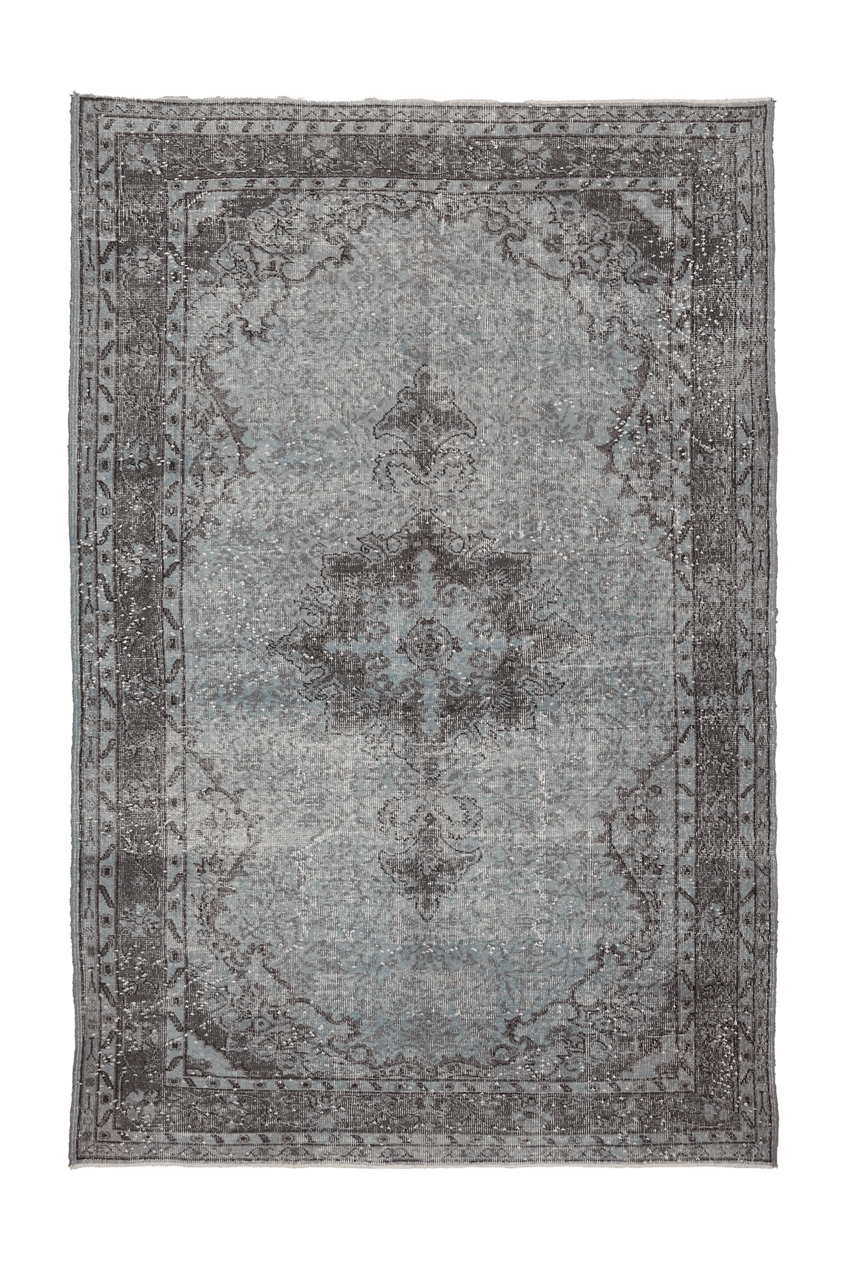 Vintage Isparta Turkish Area Rug 6x9 ft — Blue & Gray Floral