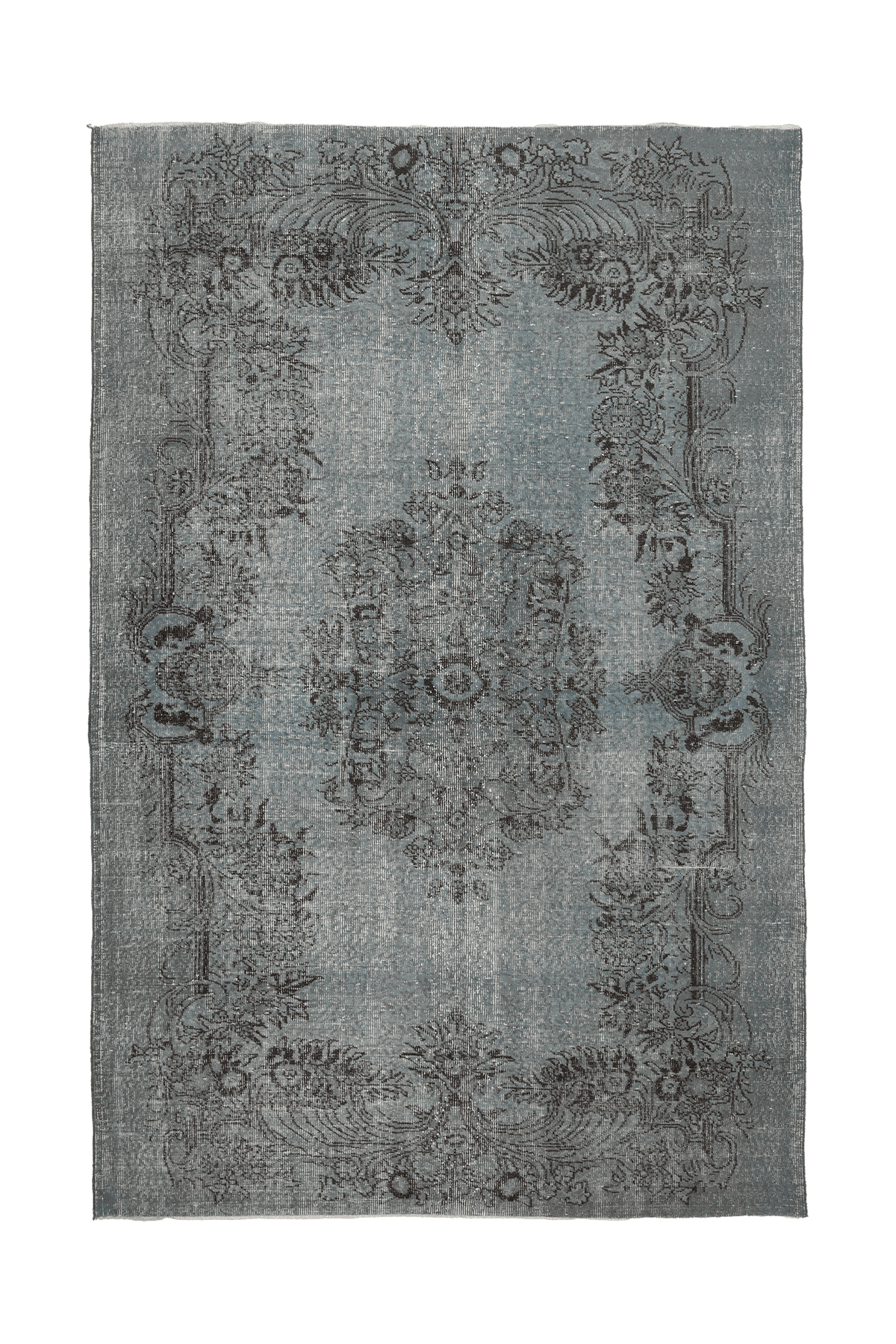 Vintage Isparta Turkish Area Rug 6x9 ft — Blue & Gray Floral