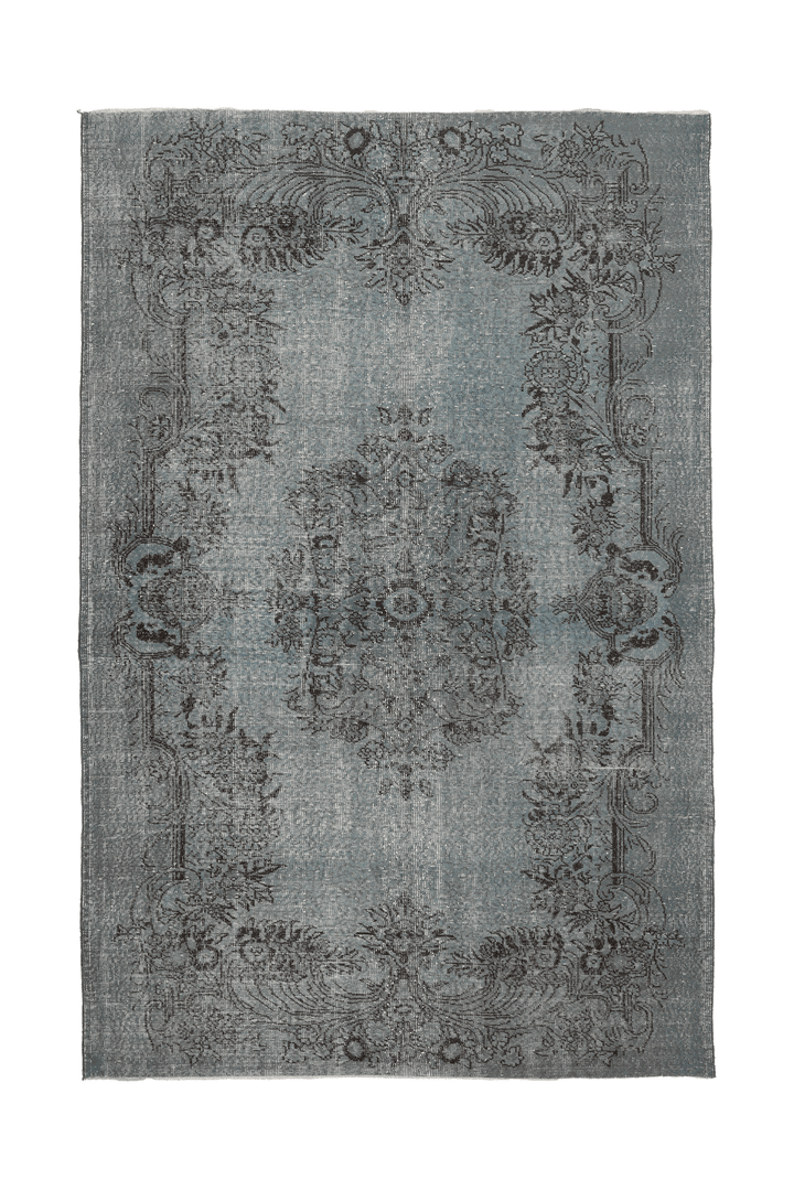 Vintage Isparta Turkish Area Rug 6x9 ft — Blue & Gray Floral