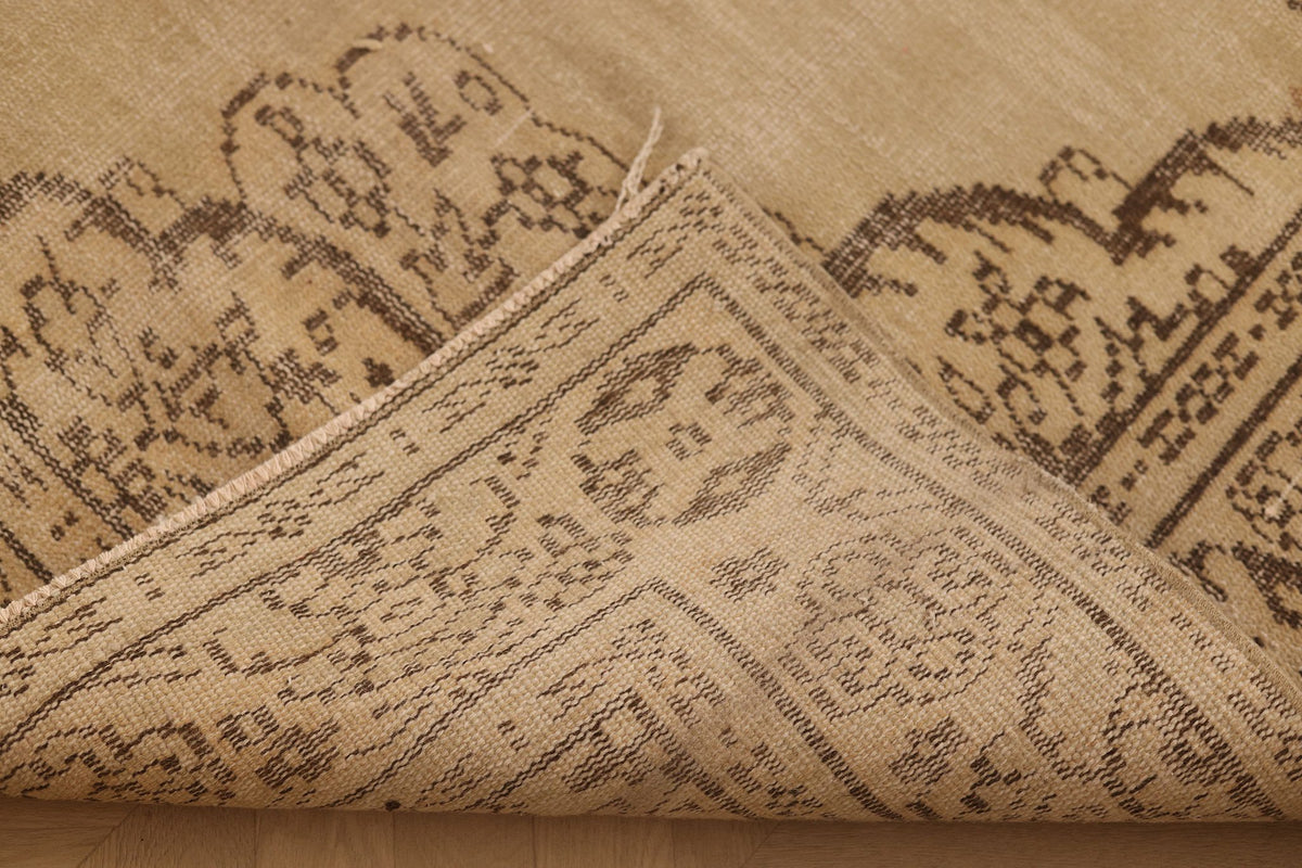 Vintage Manisa Turkish Area Rug 6x11 ft — Beige & Brown Floral