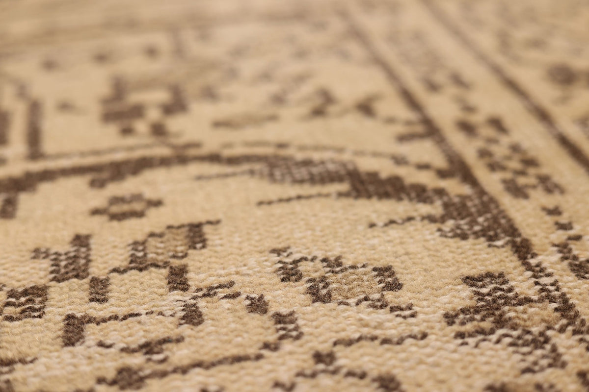 Vintage Manisa Turkish Area Rug 6x11 ft — Beige & Brown Floral