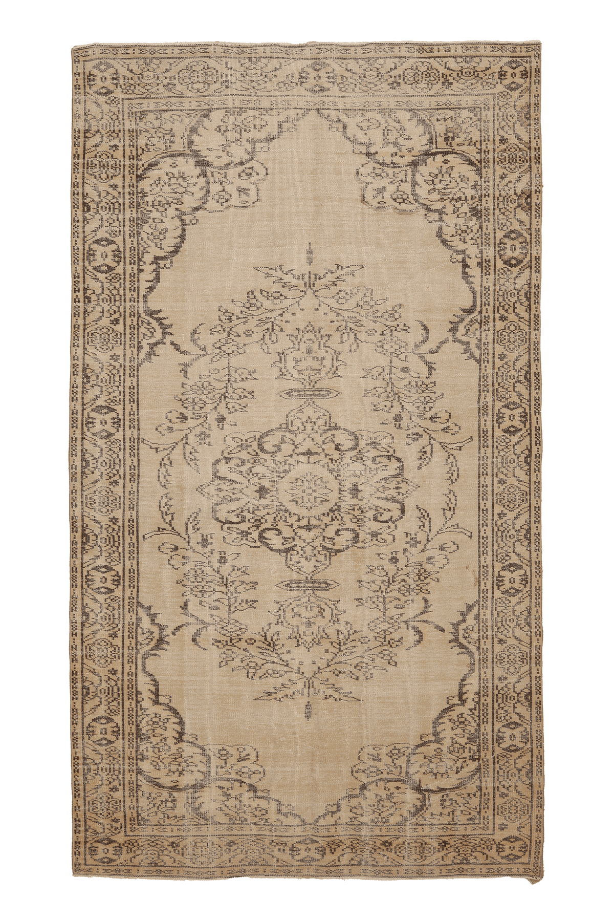 Vintage Manisa Turkish Area Rug 6x11 ft — Beige & Brown Floral