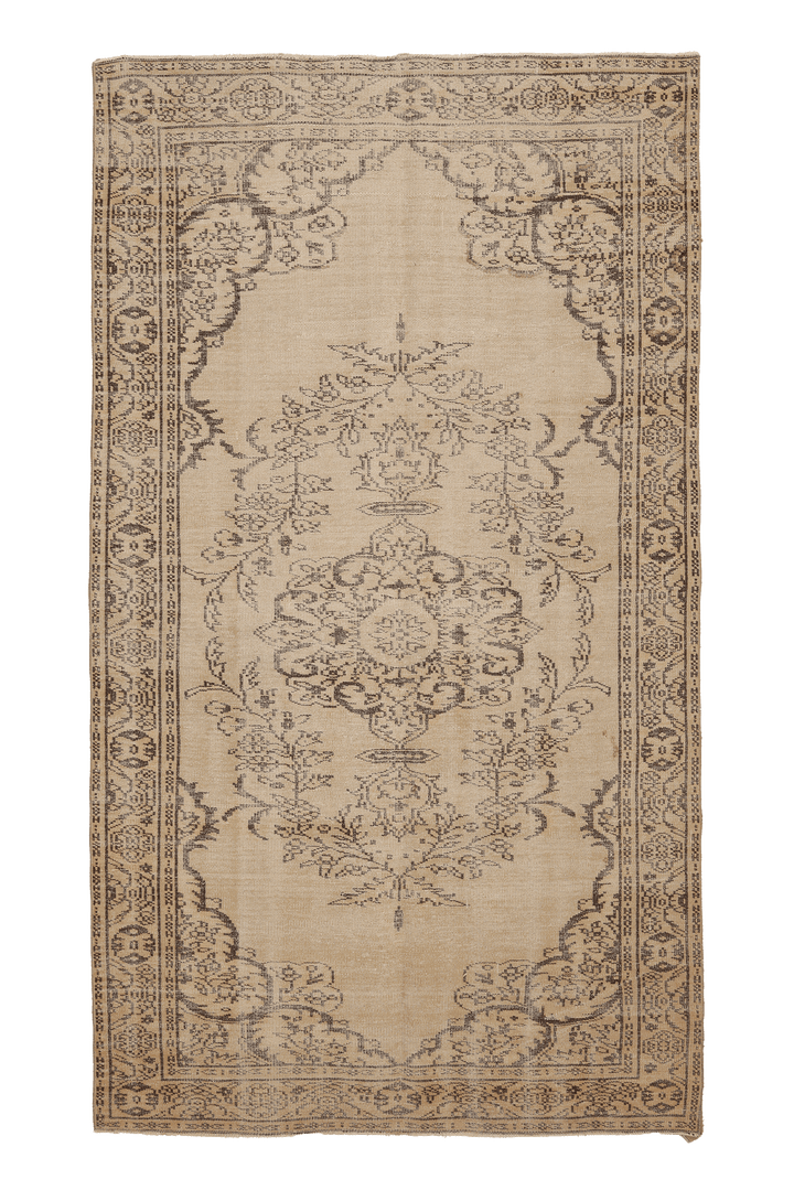 Vintage Manisa Turkish Area Rug 6x11 ft — Beige & Brown Floral