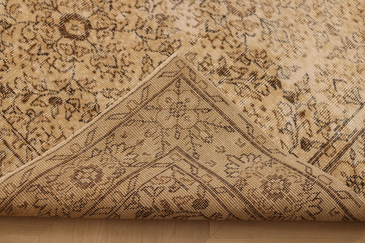 Vintage Isparta Turkish Area Rug 6x9 ft — Beige & Brown Floral