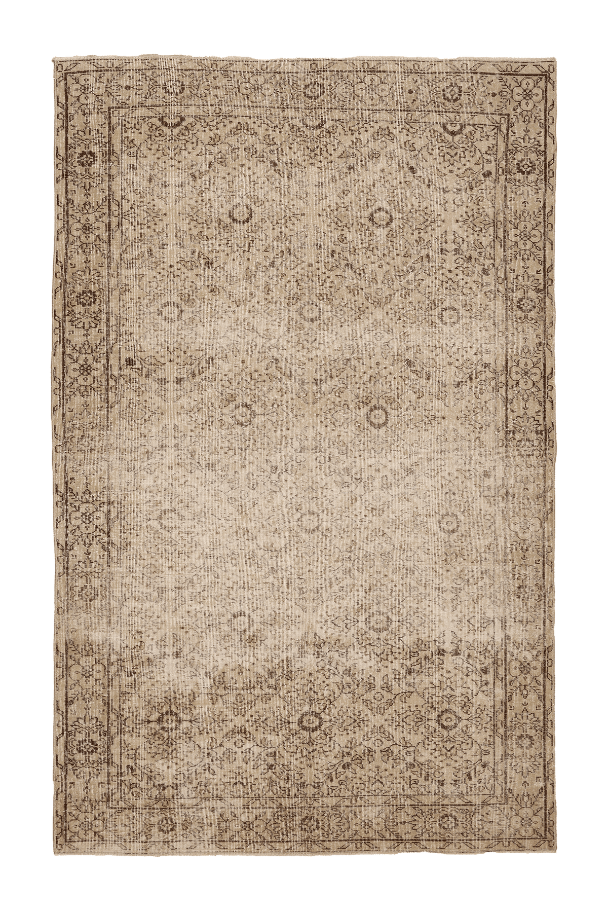 Vintage Isparta Turkish Area Rug 6x9 ft — Beige & Brown Floral
