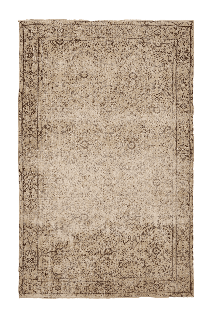 Vintage Isparta Turkish Area Rug 6x9 ft — Beige & Brown Floral