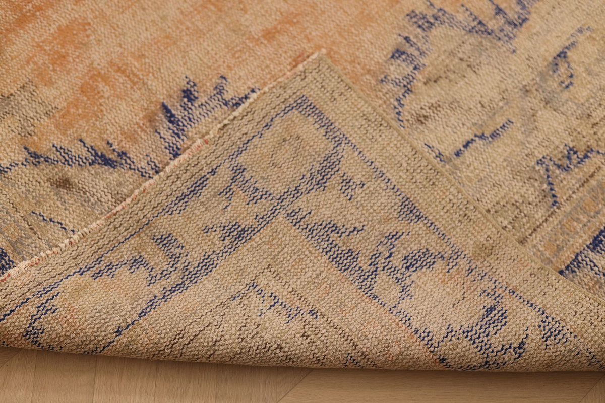 Vintage Manisa Turkish Area Rug 6x9 ft — Orange & Blue Floral