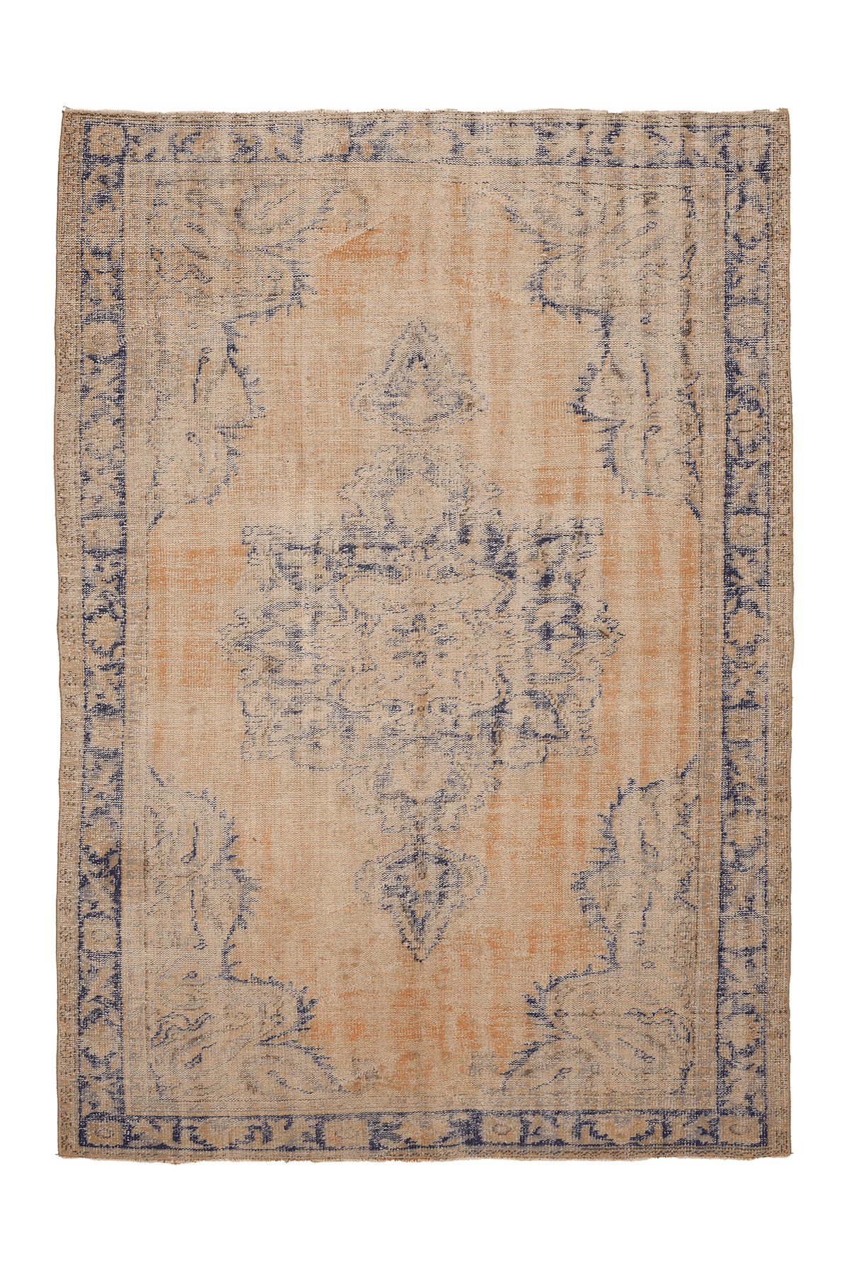 Vintage Manisa Turkish Area Rug 6x9 ft — Orange & Blue Floral