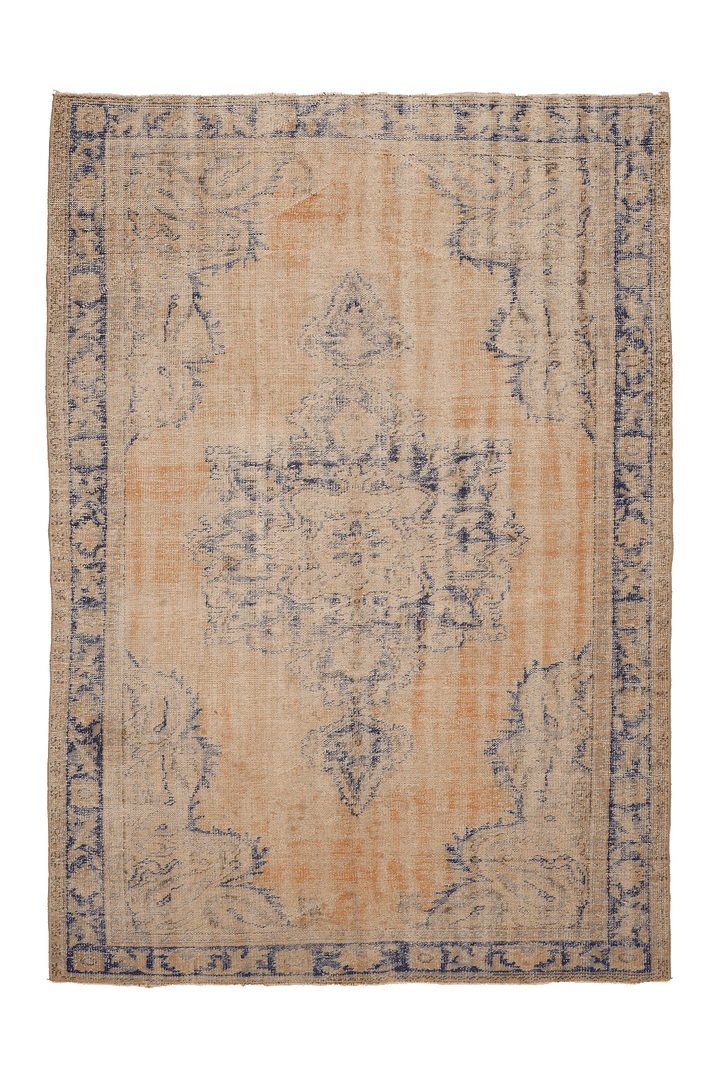 Vintage Manisa Turkish Area Rug 6x9 ft — Orange & Blue Floral