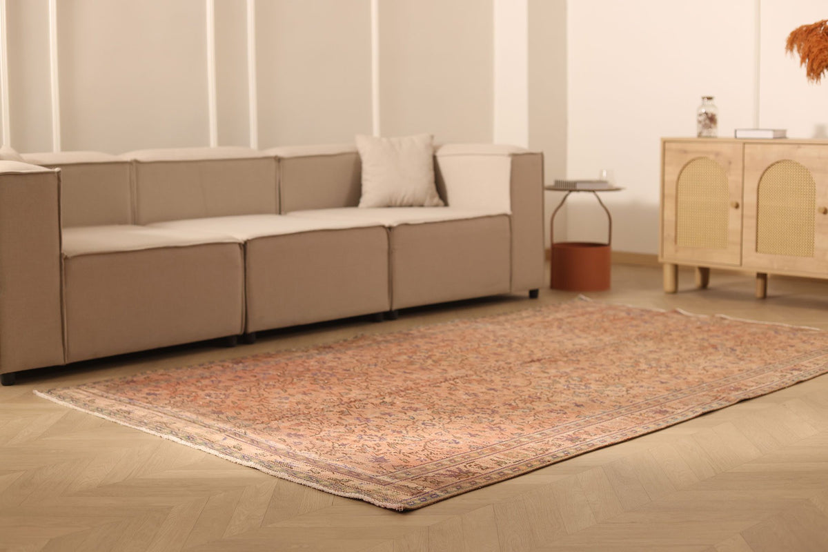 Vintage Manisa Turkish Area Rug 6x9 ft — Orange & Brown Floral