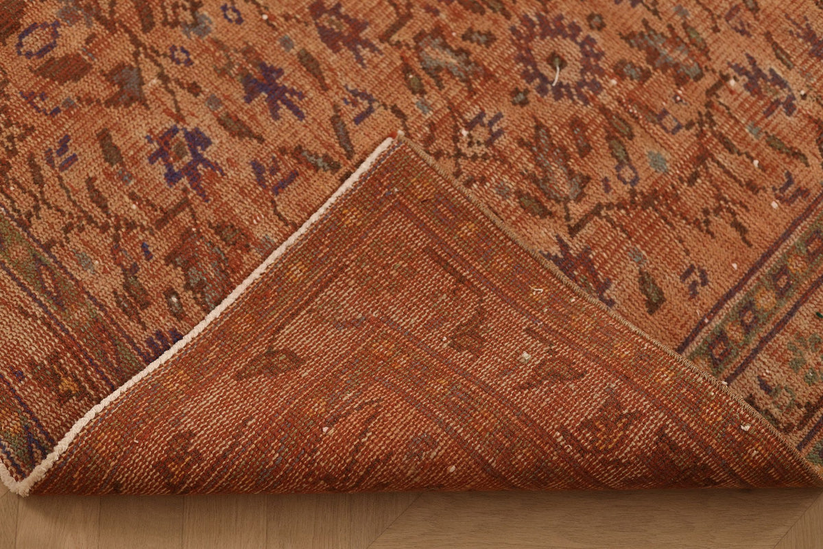 Vintage Manisa Turkish Area Rug 6x9 ft — Orange & Brown Floral
