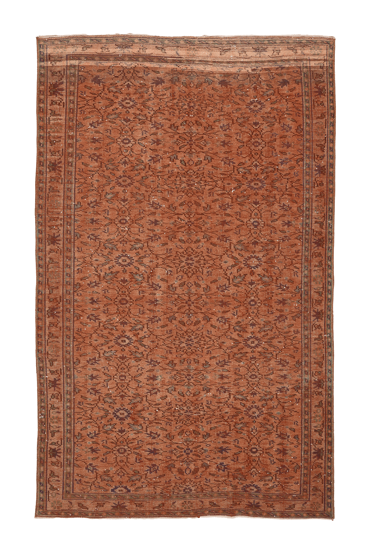 Vintage Manisa Turkish Area Rug 6x9 ft — Orange & Brown Floral