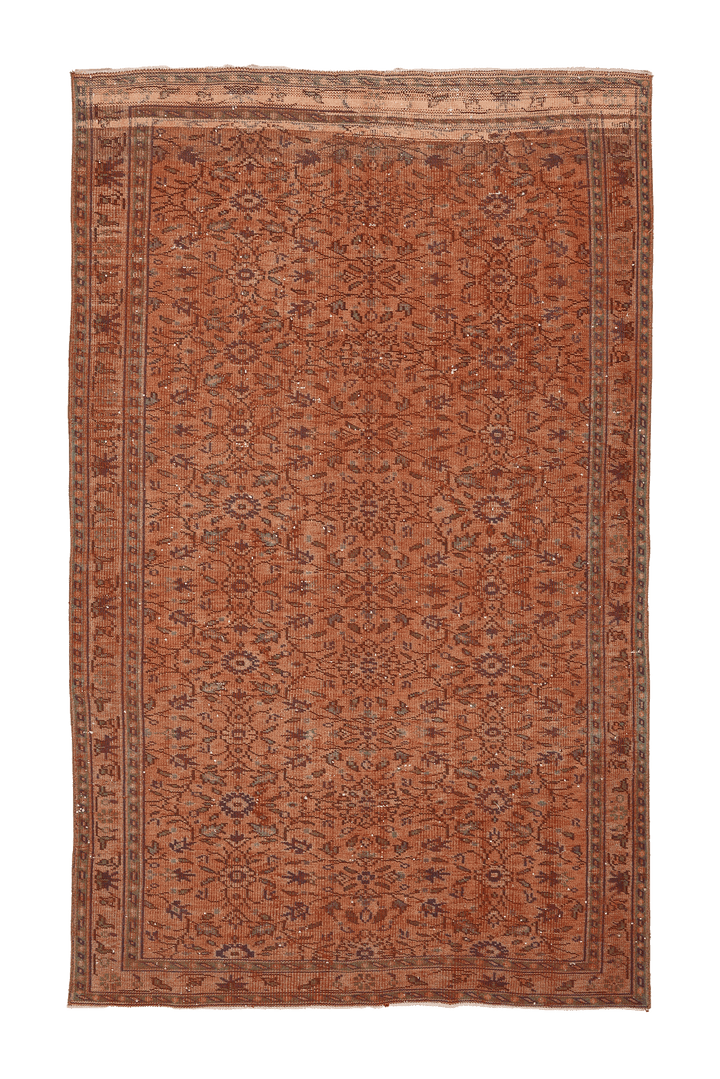 Vintage Manisa Turkish Area Rug 6x9 ft — Orange & Brown Floral