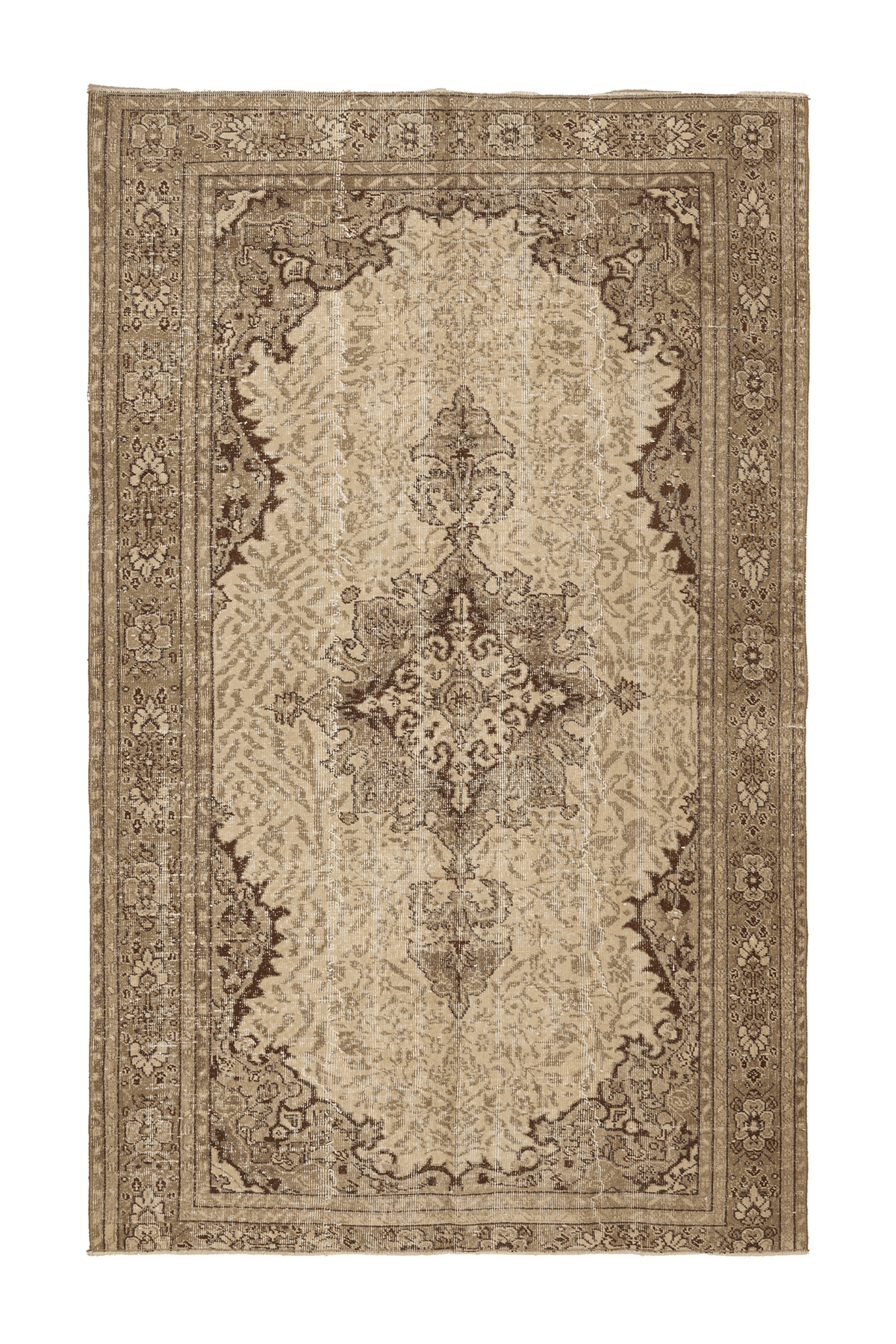 Vintage Isparta Turkish Area Rug 5x9 ft — Beige & Brown Floral