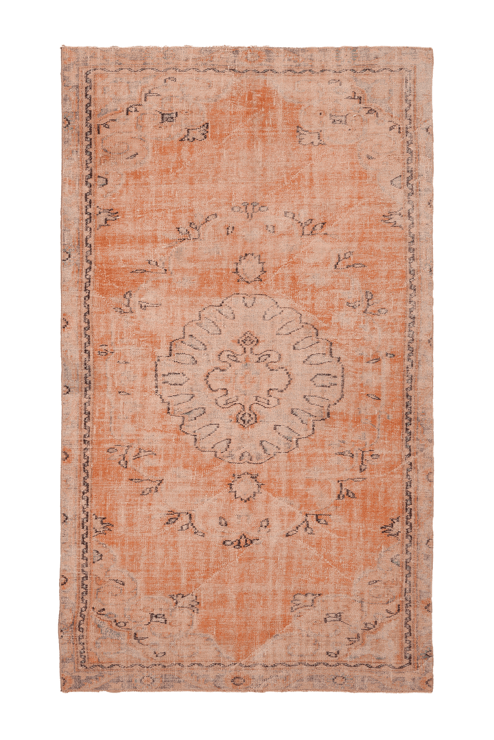 Vintage Manisa Turkish Area Rug 5x9 ft — Orange & Beige Floral