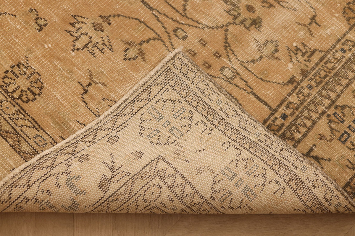 Vintage Manisa Turkish Area Rug 6x9 ft — Beige & Brown Floral