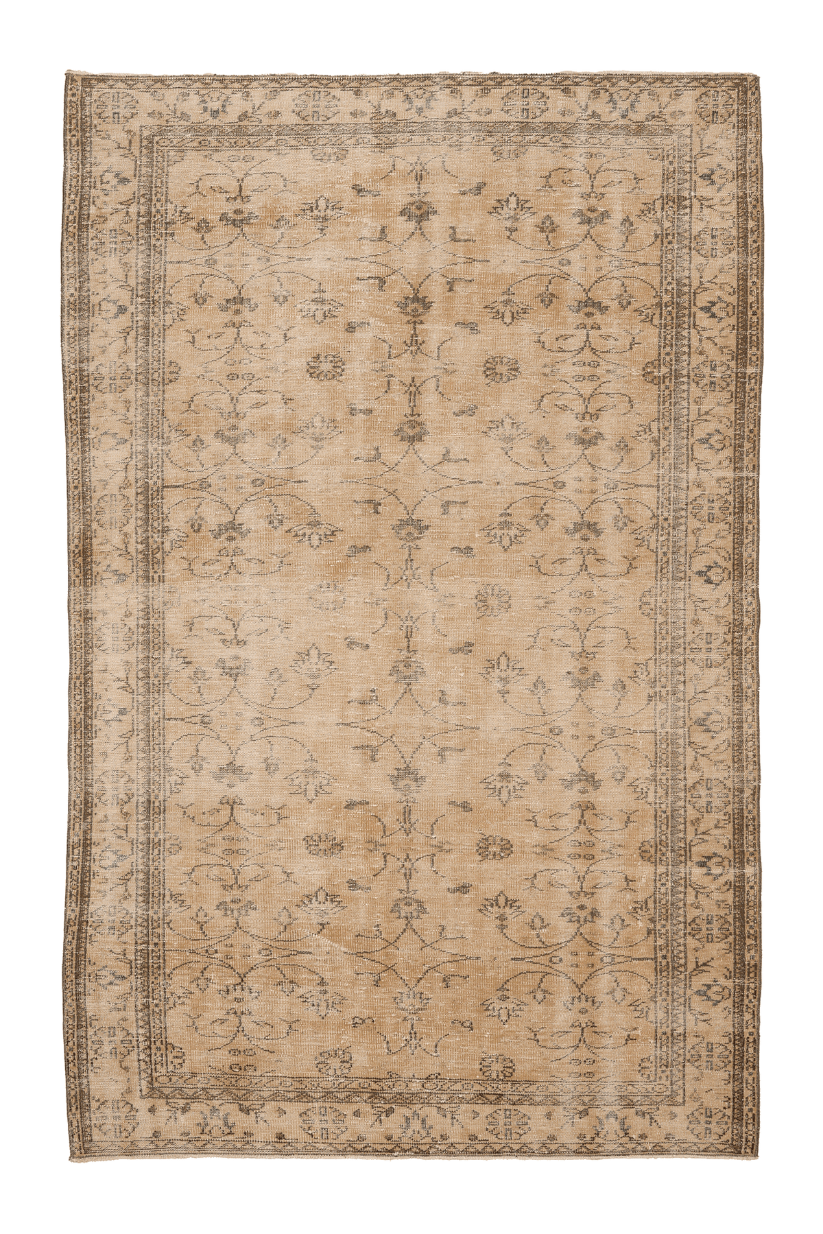 Vintage Manisa Turkish Area Rug 6x9 ft — Beige & Brown Floral