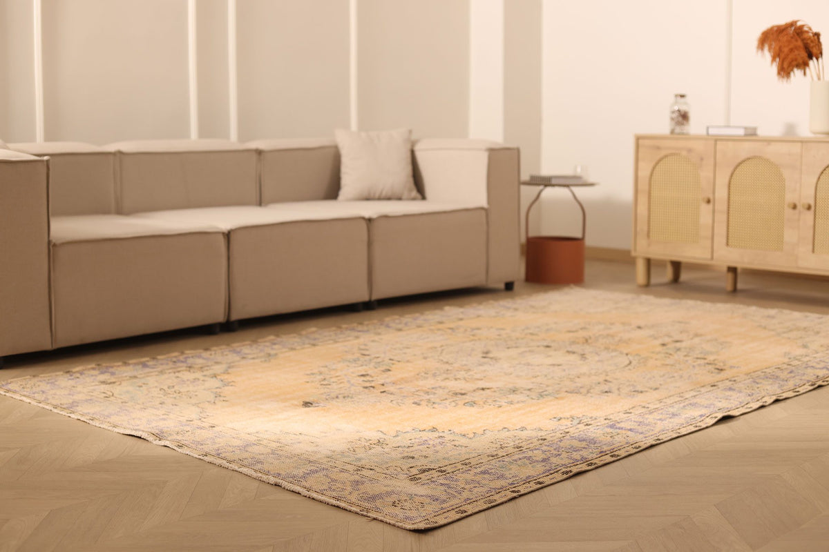 Vintage Manisa Turkish Area Rug 6x10 ft — Orange & Beige Floral