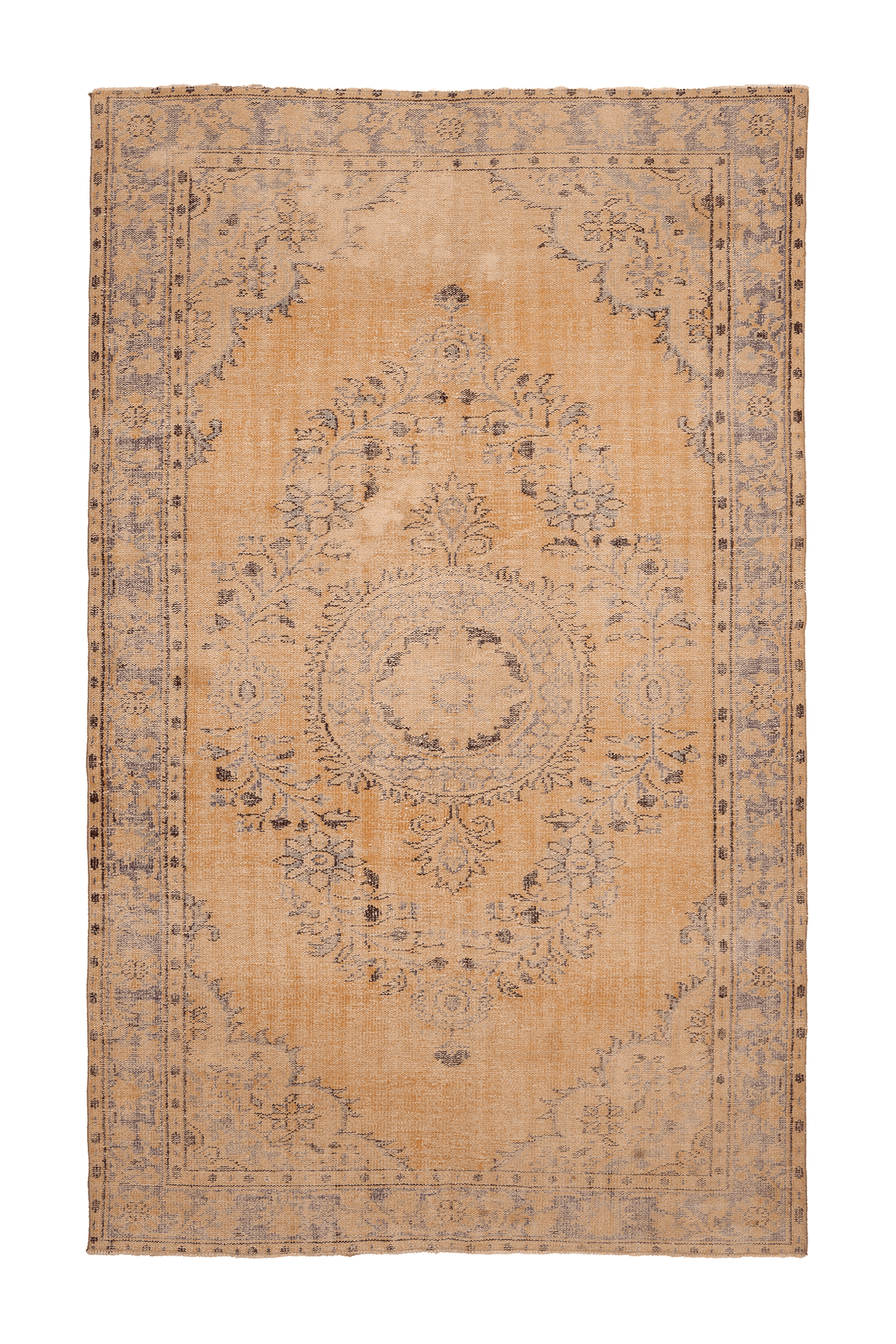 Vintage Manisa Turkish Area Rug 6x10 ft — Orange & Beige Floral