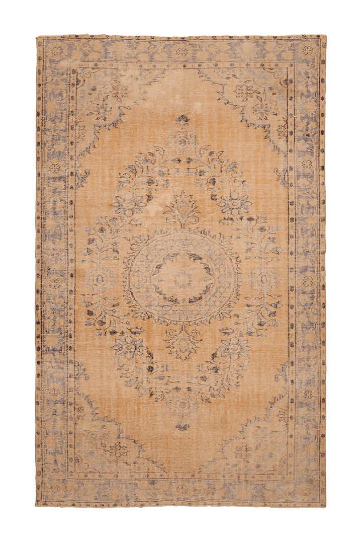 Vintage Manisa Turkish Area Rug 6x10 ft — Orange & Beige Floral