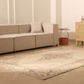 Vintage Manisa Turkish Area Rug 6x9 ft — Beige & Brown Floral