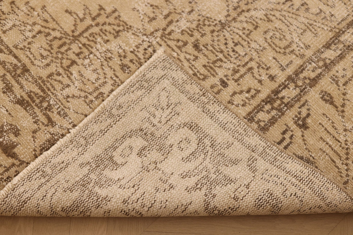 Vintage Manisa Turkish Area Rug 6x9 ft — Beige & Brown Floral