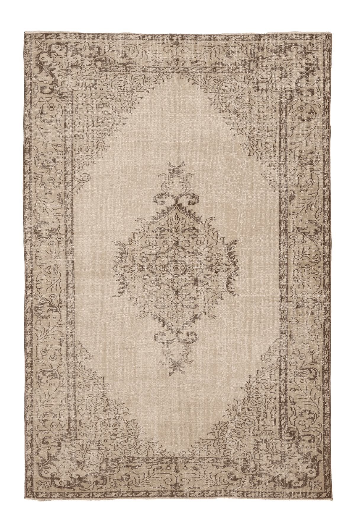 Vintage Manisa Turkish Area Rug 6x9 ft — Beige & Brown Floral