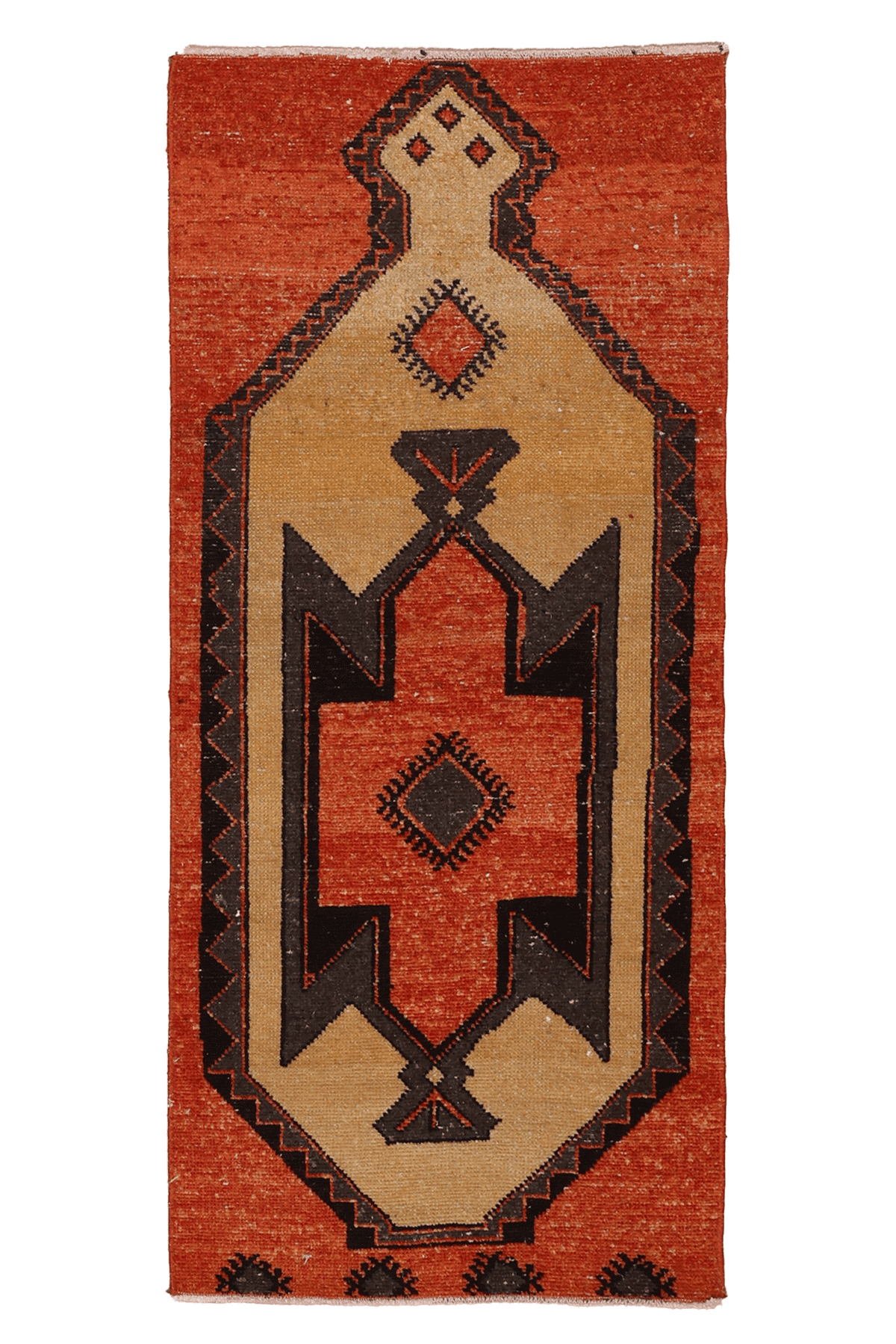 Vintage Malatya Turkish Doormat 2x4 ft — Orange & Brown Geometric (No. 34078)