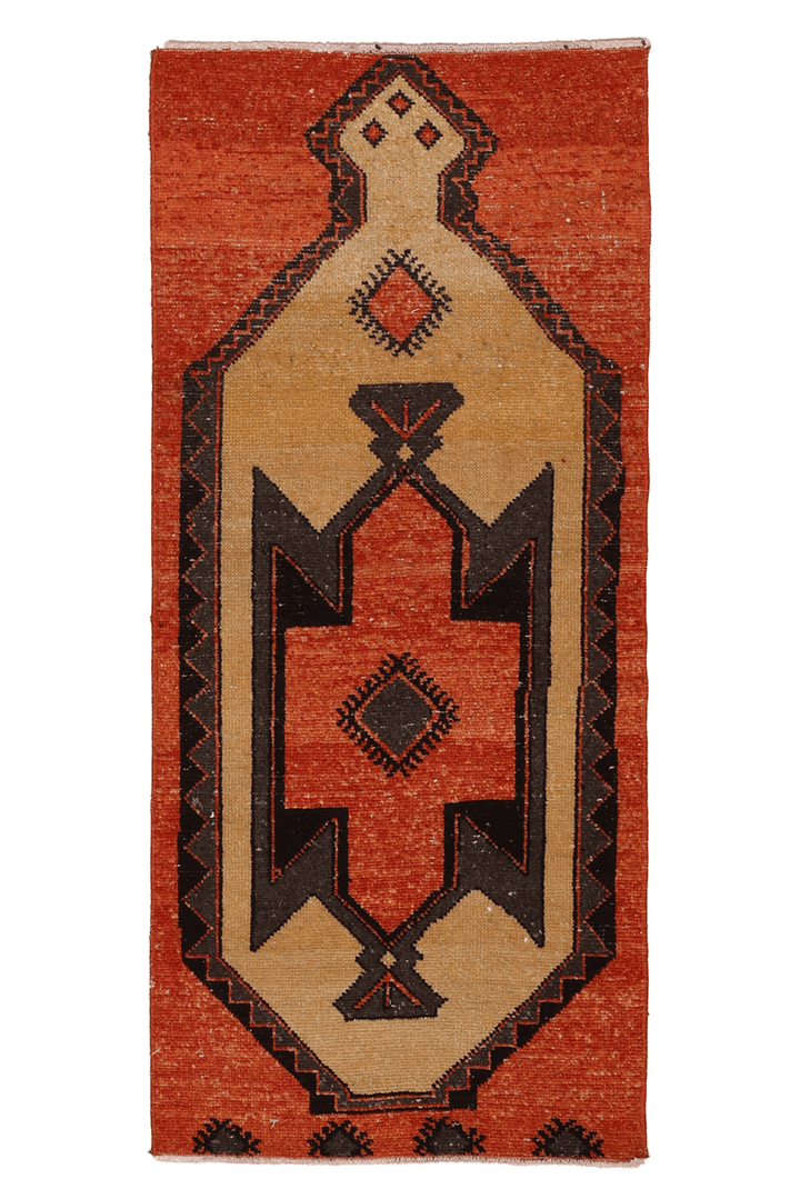 Vintage Malatya Turkish Doormat 2x4 ft — Orange & Brown Geometric (No. 34078)