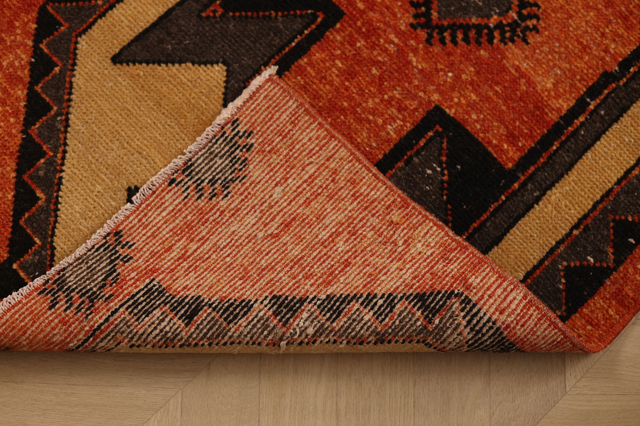 Vintage Malatya Turkish Doormat 2x4 ft — Orange & Brown Geometric (No. 34078)