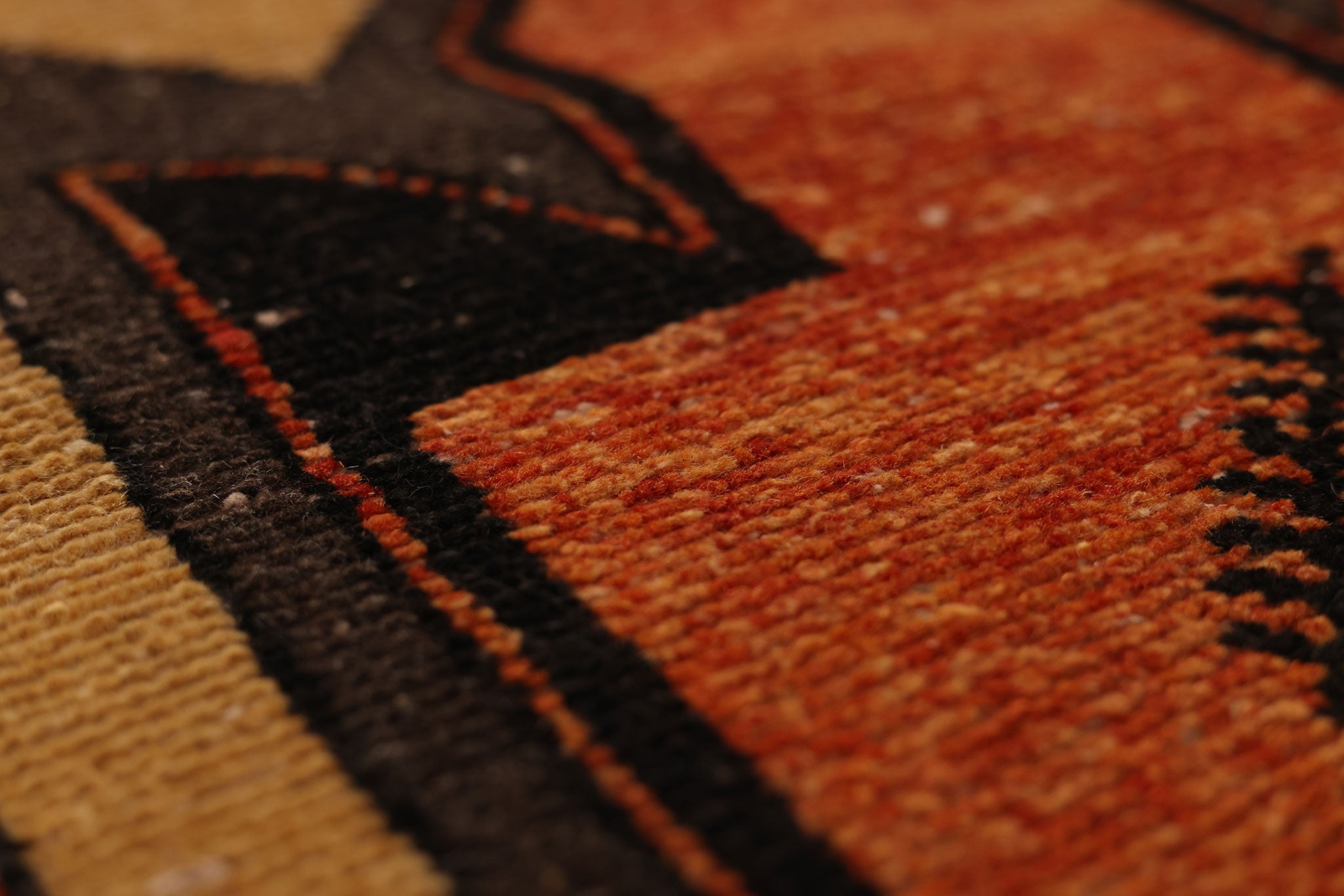 Vintage Malatya Turkish Doormat 2x4 ft — Orange & Brown Geometric (No. 34078)