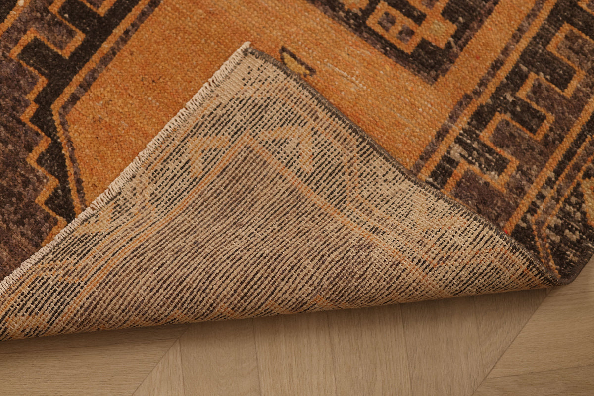 Vintage Malatya Turkish Doormat 2x4 ft — Orange & Brown Geometric (No. 34079)