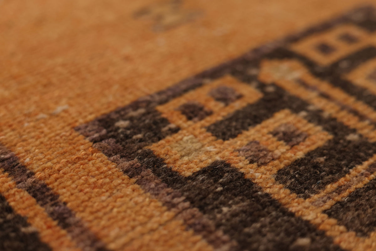 Vintage Malatya Turkish Doormat 2x4 ft — Orange & Brown Geometric (No. 34079)