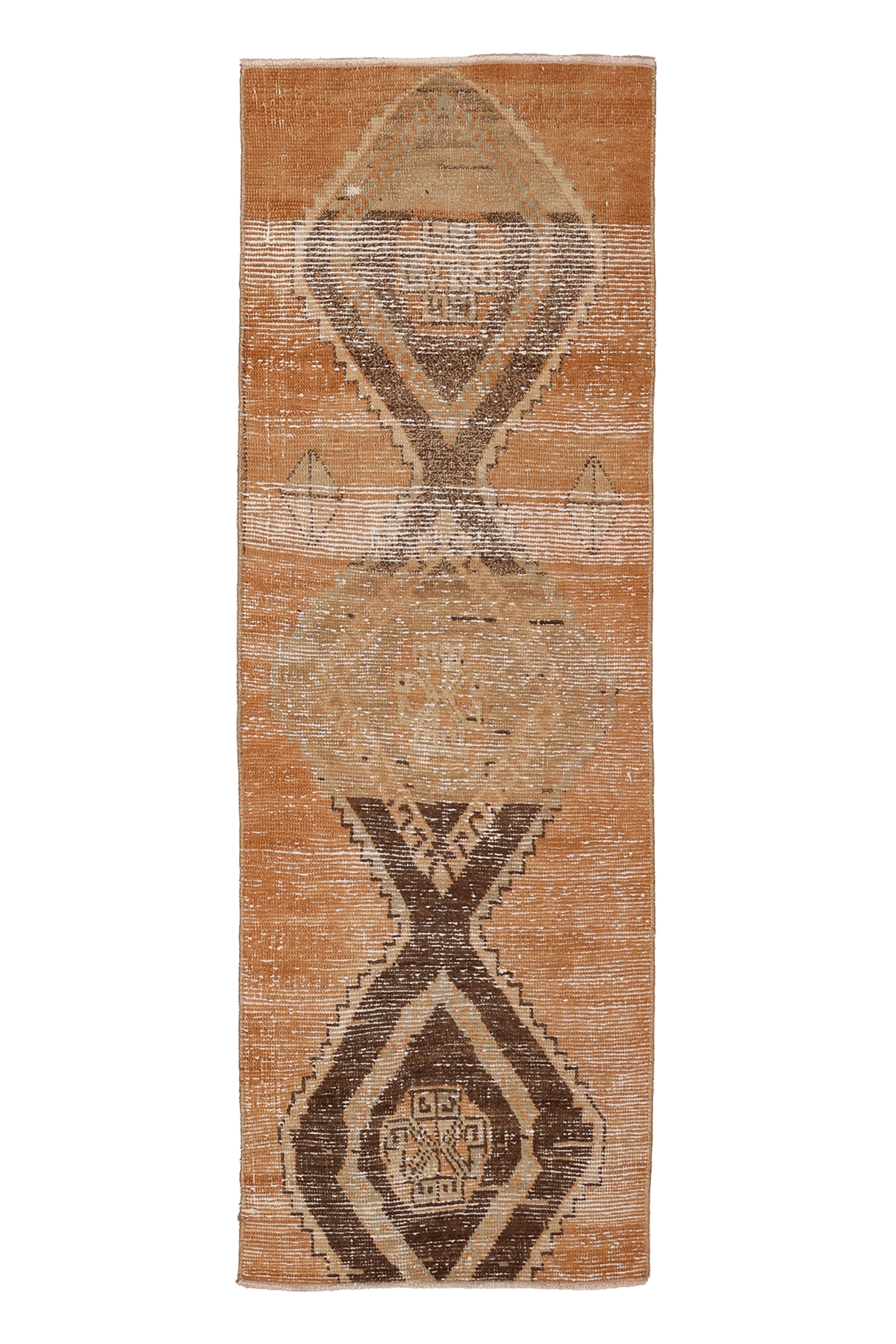 Vintage Malatya Turkish Runner Rug 2x6 ft — Orange & Brown Geometric