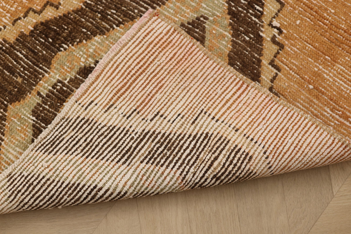 Vintage Malatya Turkish Runner Rug 2x6 ft — Orange & Brown Geometric