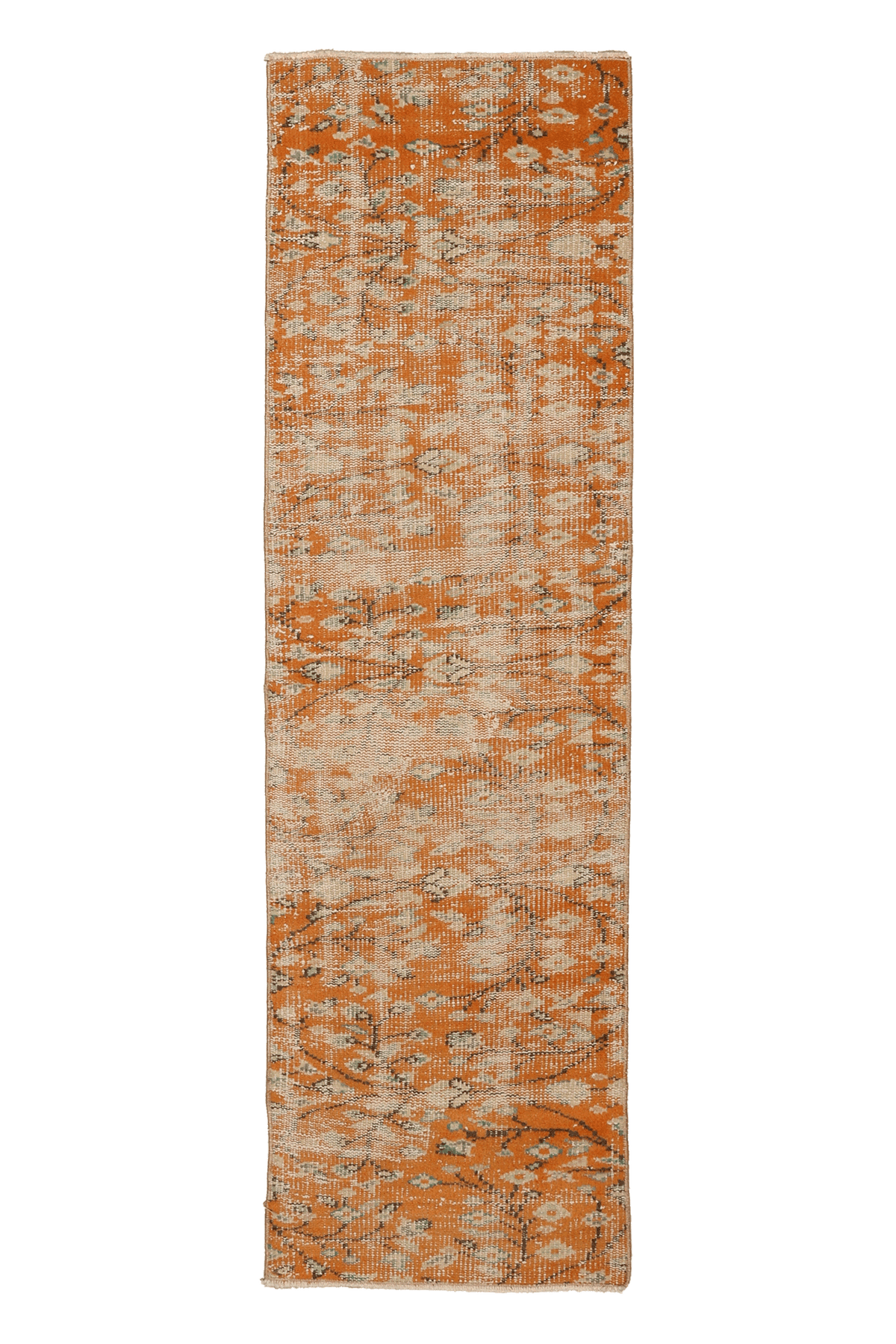 Vintage Manisa Turkish Runner Rug 1x6 ft — Orange & Beige Distressed