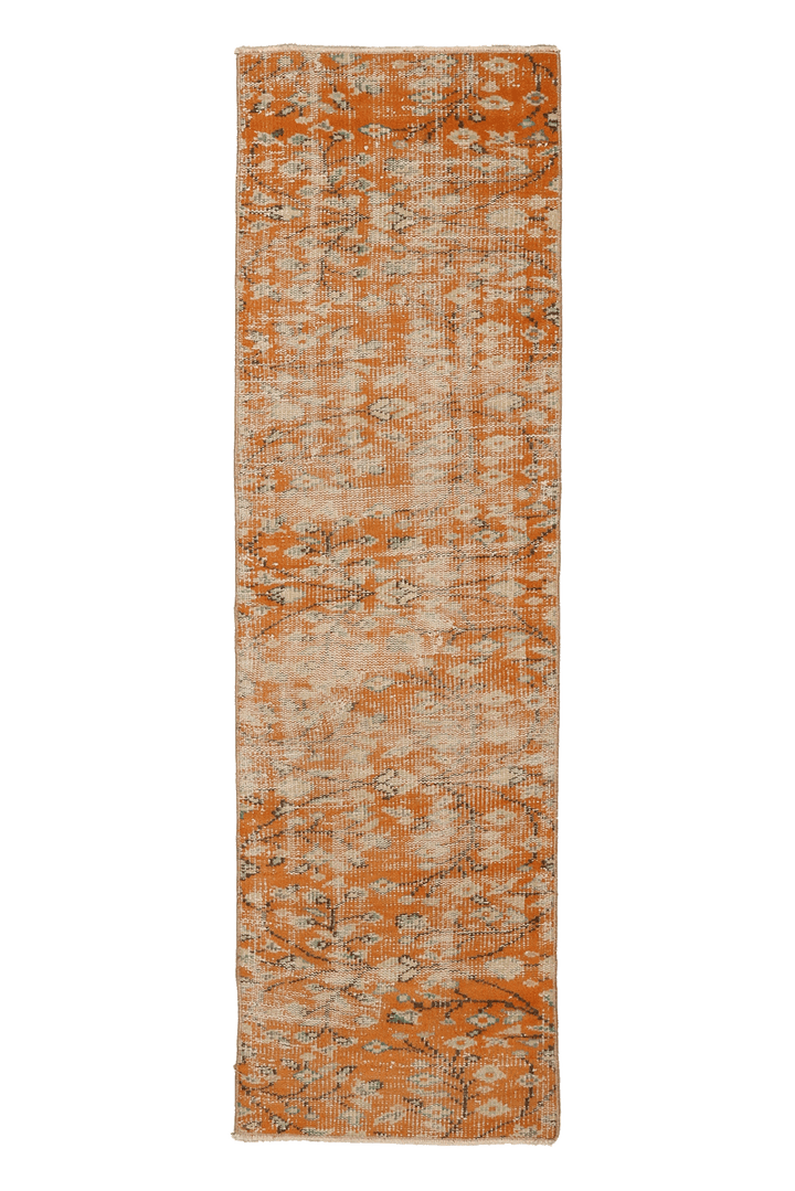 Vintage Manisa Turkish Runner Rug 1x6 ft — Orange & Beige Distressed