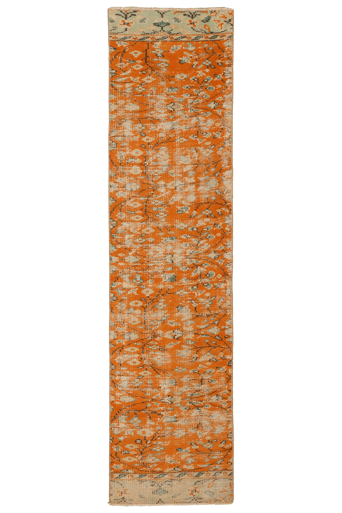 Vintage Manisa Turkish Runner Rug 1x7 ft — Orange & Beige Distressed