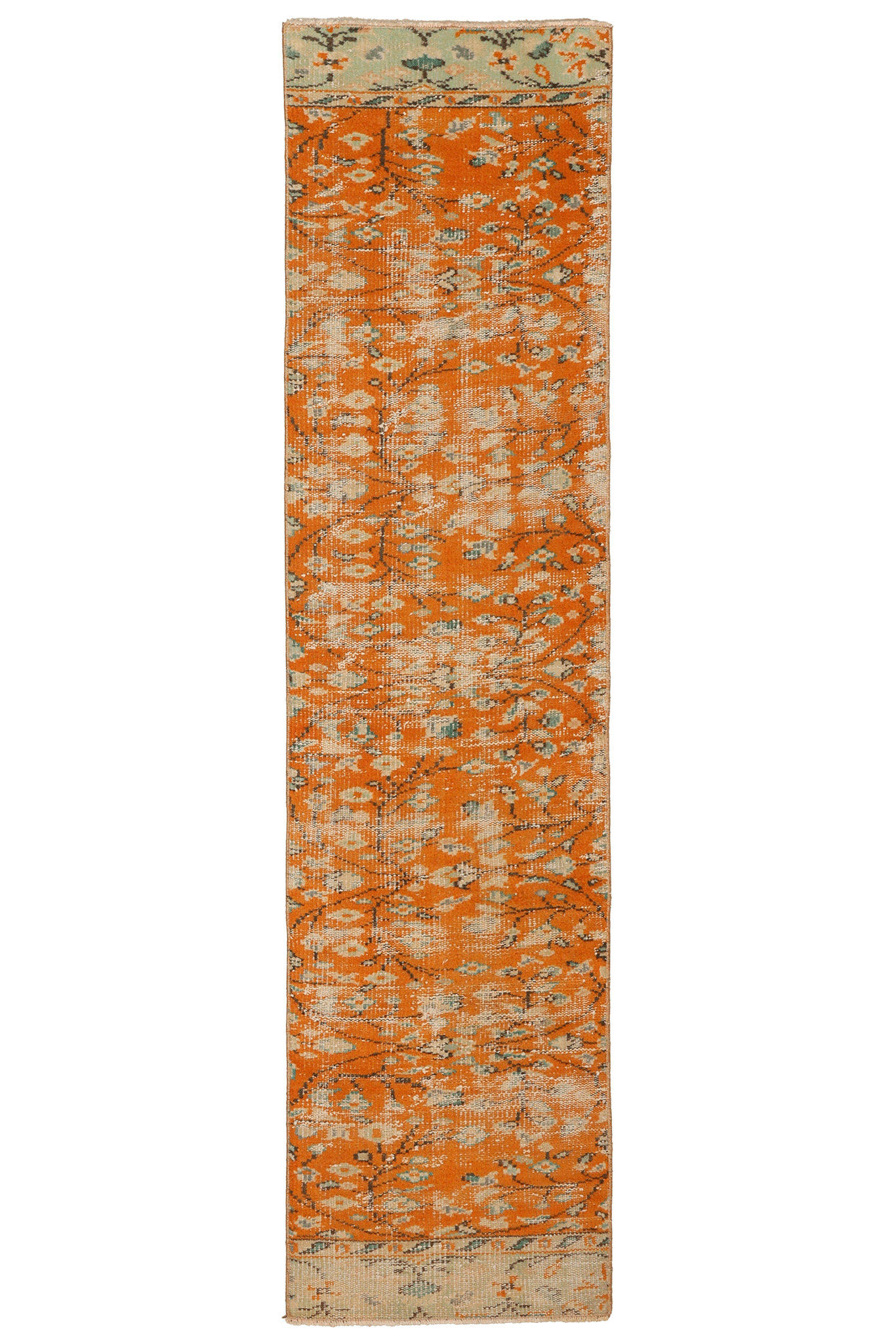 Vintage Manisa Turkish Runner Rug 1x7 ft — Orange & Beige Distressed