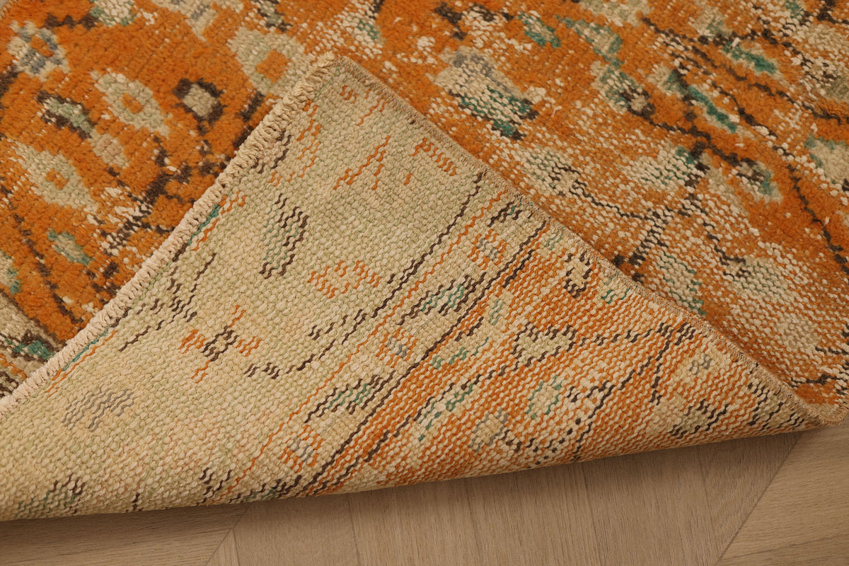 Vintage Manisa Turkish Runner Rug 1x7 ft — Orange & Beige Distressed